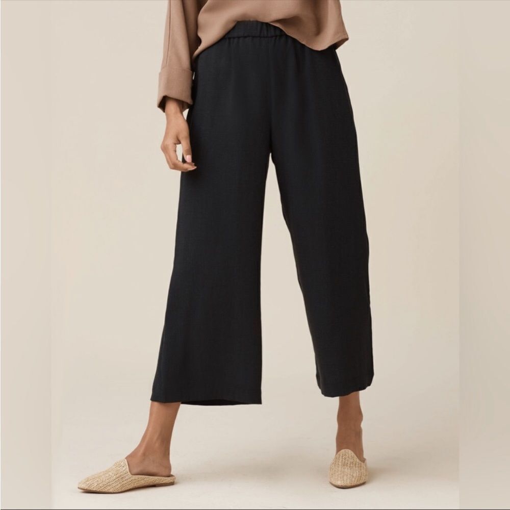 VETTA CAPSULE | Tuscan Linen Blend Elastic Waist Crop Black Pants Women’s XL